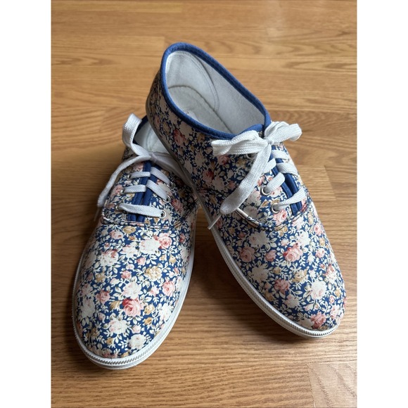 Gold Toe Floral Sneakers Women's 10W Wide Cottagecore Cotton Terry Lined - Picture 1 of 8